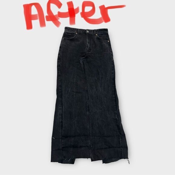 Custom Reworked Zara Black Denim Jean Maxi Skirt With Slit Raw Hem Maxi Skirt - Picture 9 of 12